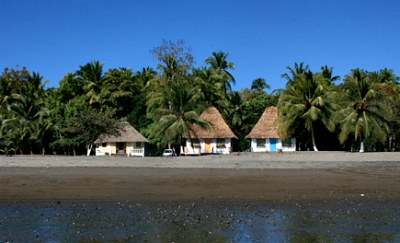 View of cabanas on beach of Punta Burica